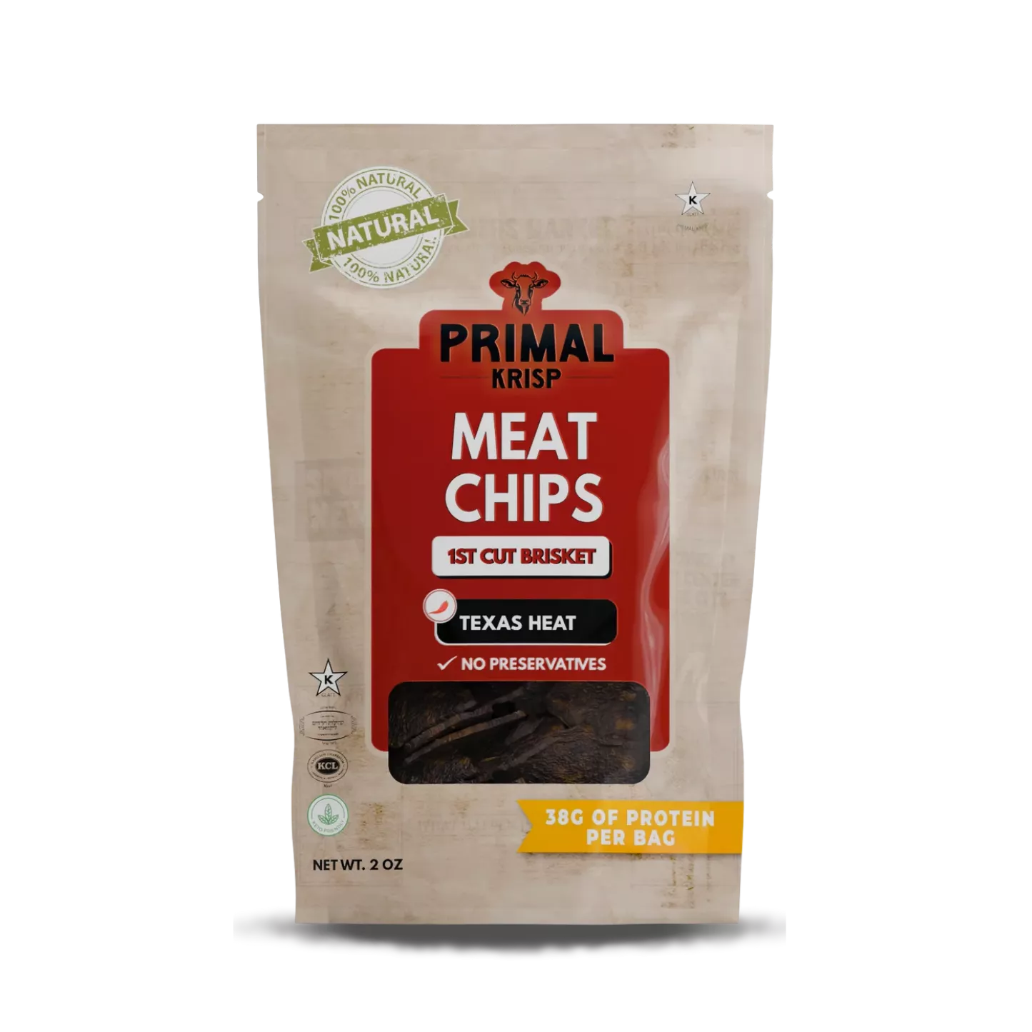 Primal Krisp Meat Chips packaging on a white background
