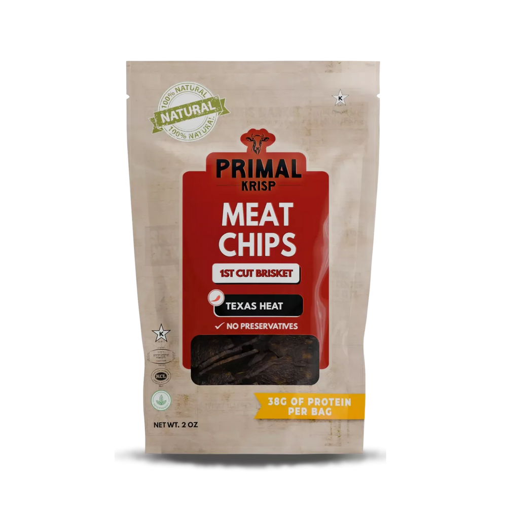 Primal Krisp Meat Chips packaging on a white background