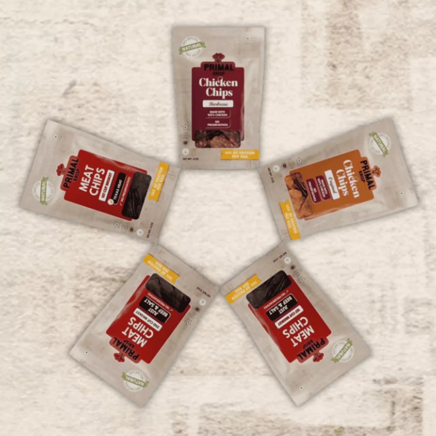 Five packages of Primal Krisp Taster Bundle in 1oz bags